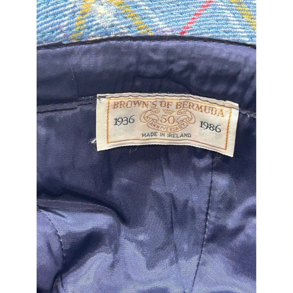 Vintage Browns of Bermuda 80s Tartan Plaid Bucket Hat Blue‎ Wool Made in Ireland